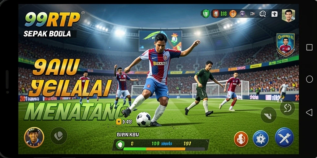 Tangkapan layar gameplay <strong>99RTP</strong> menampilkan aksi seru di lapangan sepak bola.