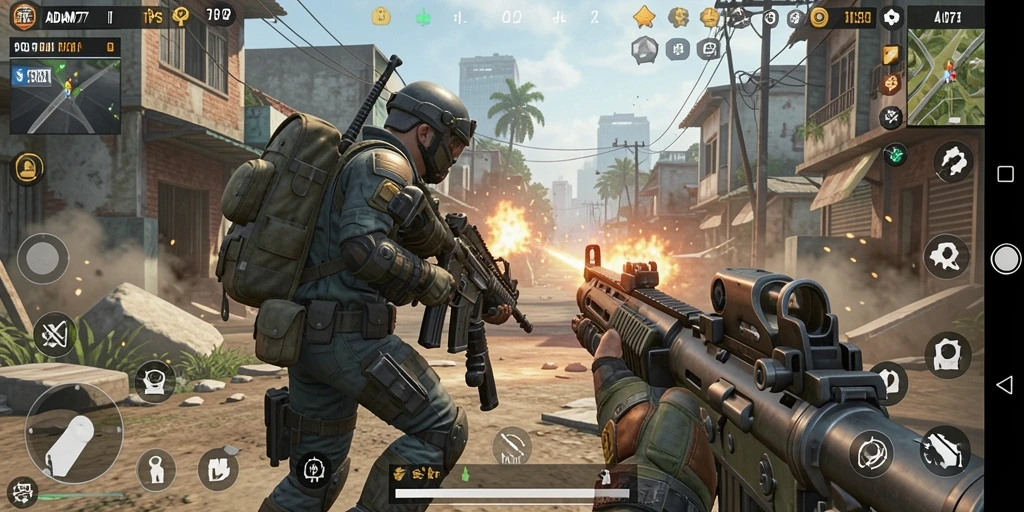 Screenshot gameplay ADAM77 yang menampilkan aksi seru di medan perang.