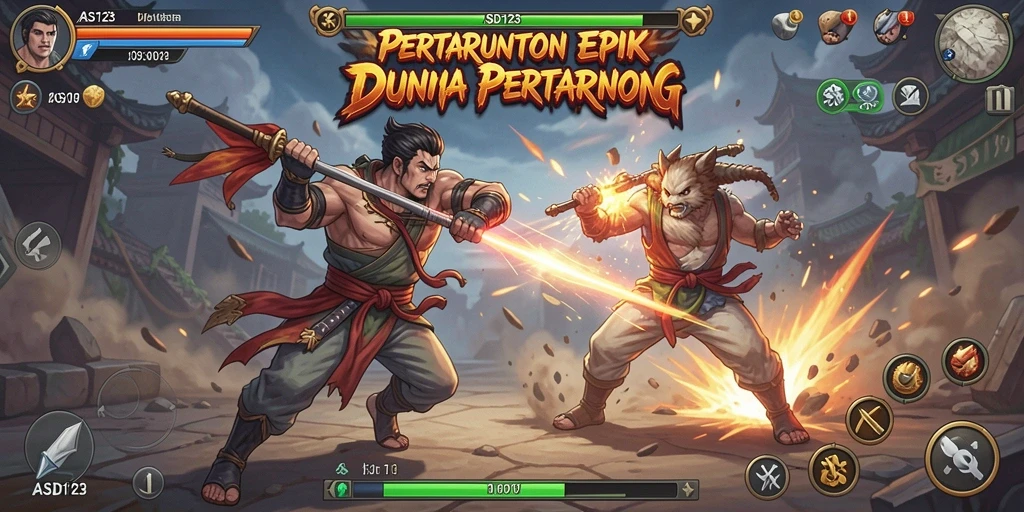 Gameplay pertarungan yang mendebarkan dan penuh aksi.