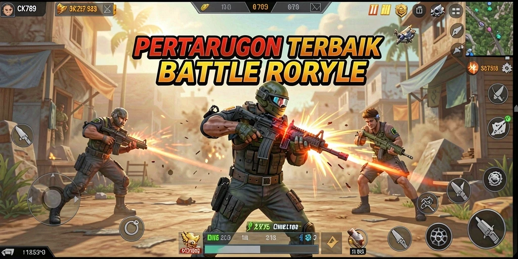 Tangkapan layar gameplay CK789 dengan aksi pertempuran Battle Royale yang seru.