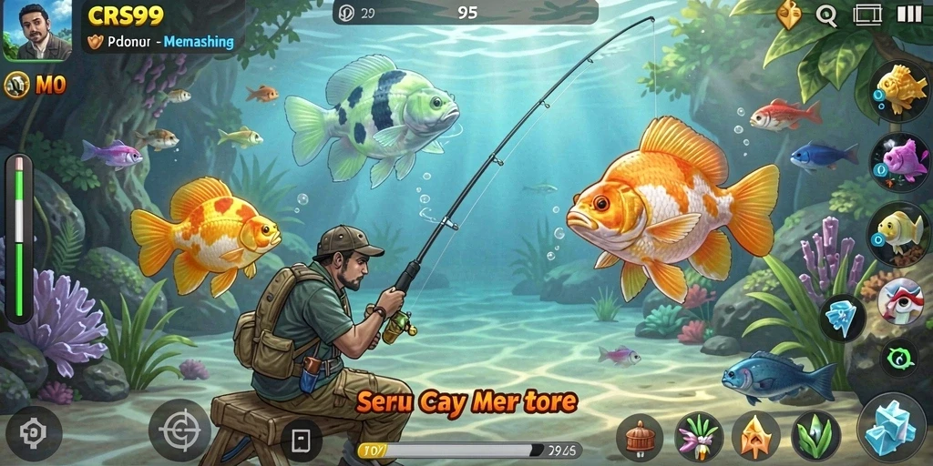 Tampilan gameplay CRS99 dengan aksi memancing yang seru dan menyenangkan.