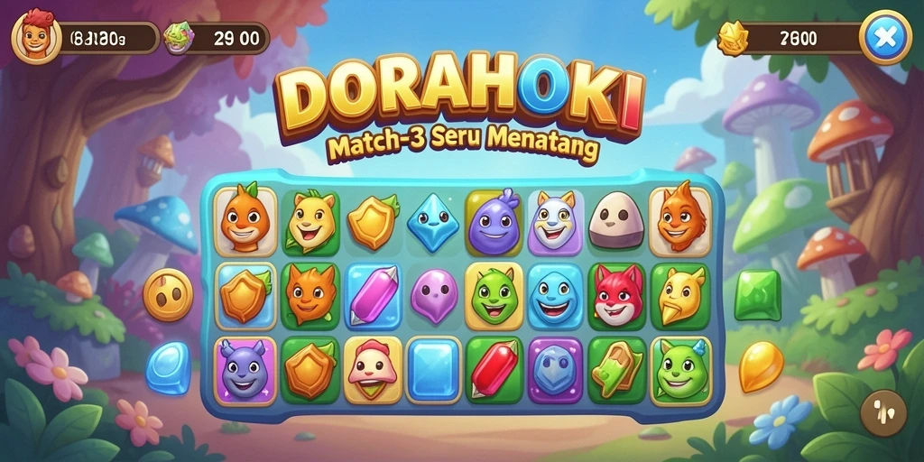 Tampilan gameplay DORAHOKI yang penuh warna dan menantang.