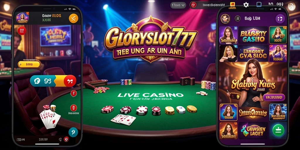 Screenshot GLORYSLOT777 menampilkan dealer langsung yang ramah dan suasana kasino yang menarik.