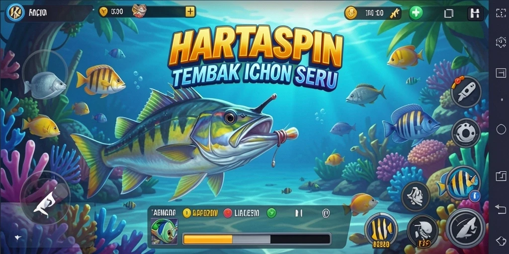 Screenshot gameplay HARTASPIN menampilkan aksi menembak ikan yang seru.