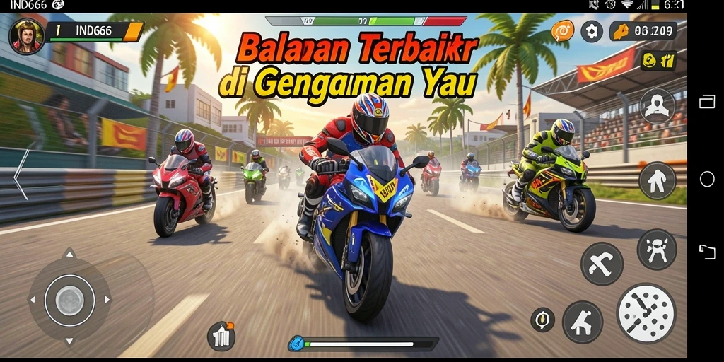 Tampilan gameplay IND666 yang mendebarkan dengan aksi balapan motor.