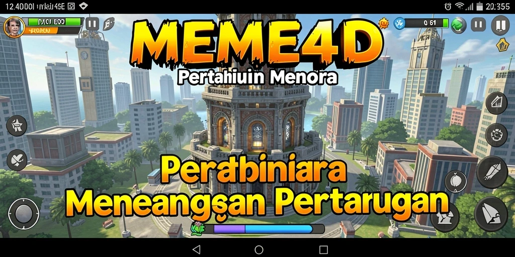 Tangkapan layar gameplay menampilkan menara yang berjuang melawan gelombang musuh.