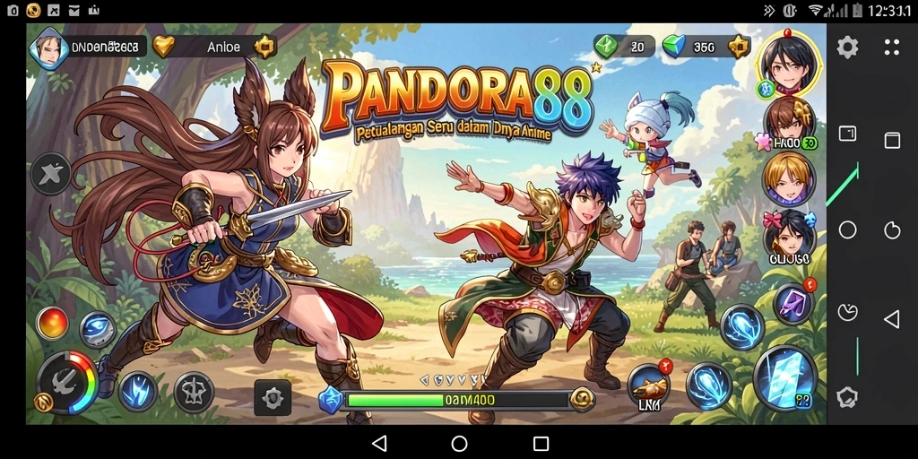 Screenshot utama PANDORA88 menampilkan aksi karakter anime yang menegangkan.