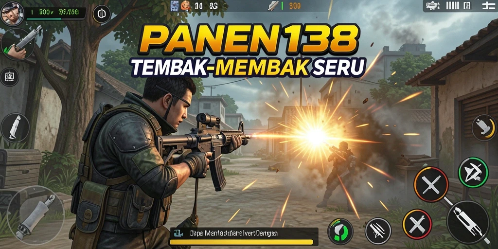 Screenshot gameplay PANEN138 menampilkan aksi seru dalam pertempuran TPS.