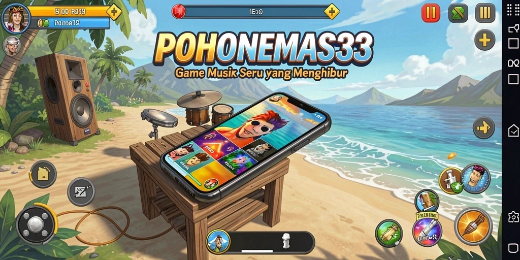 Screenshot gameplay <strong>POHONEMAS33</strong> yang menampilkan pengalaman musik interaktif.
