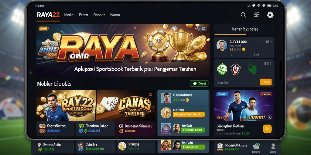 Tampilan interaktif aplikasi RAYA22 dengan berbagai pilihan taruhan olahraga.