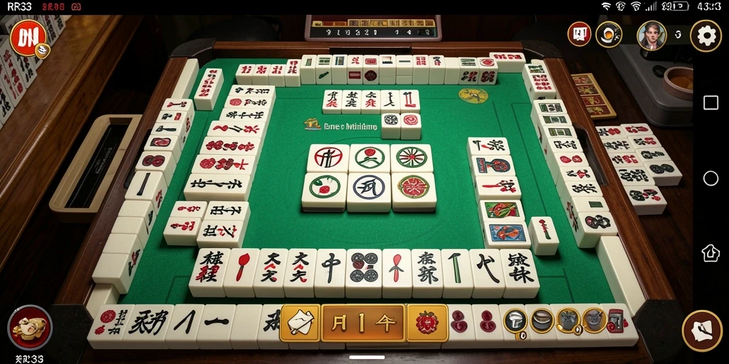 Screenshot gameplay RR33 menampilkan aksi menyusun ubin Mahjong.